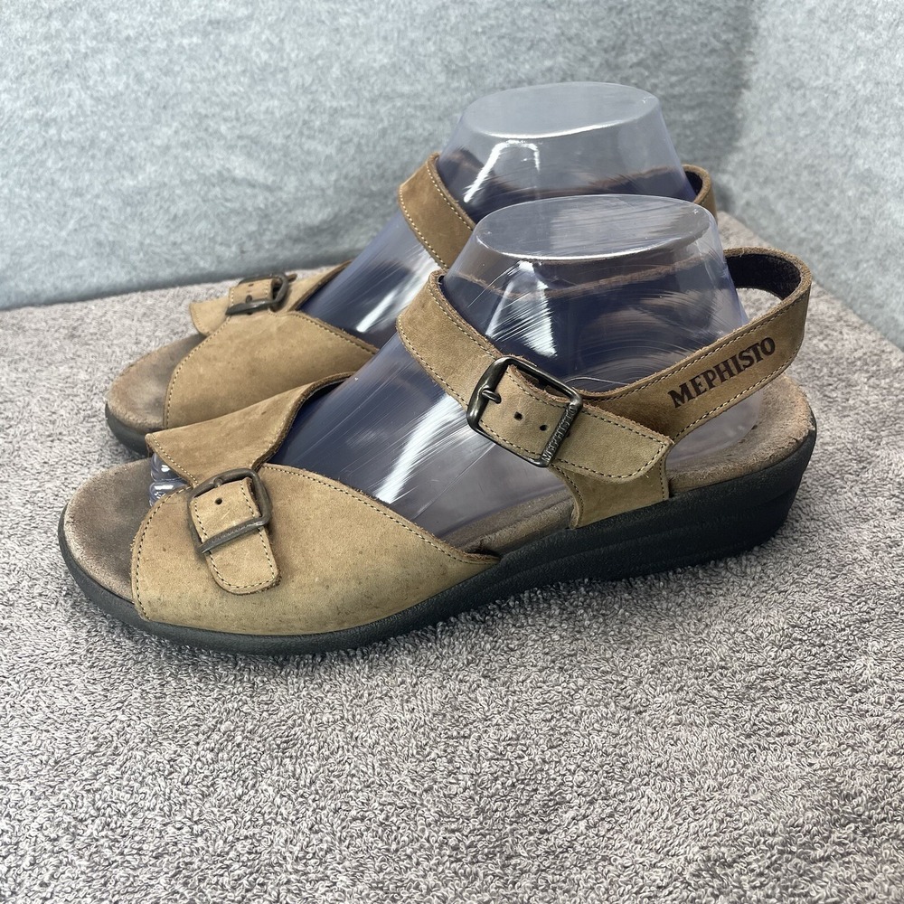 Mephisto Women's Size 9 (EU 41) Brown Nubuck Leather Low Wedge Comfort Sandals
